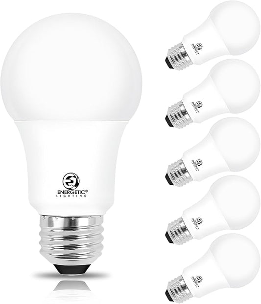 Energetic LED Bulbs 100 Watt Equivalent，Daylight 5000K A19 Dimmable Light Bulbs, 13.5W 1600lm CRI80+, 15000Hrs, ETL Listed, 6-Pack
