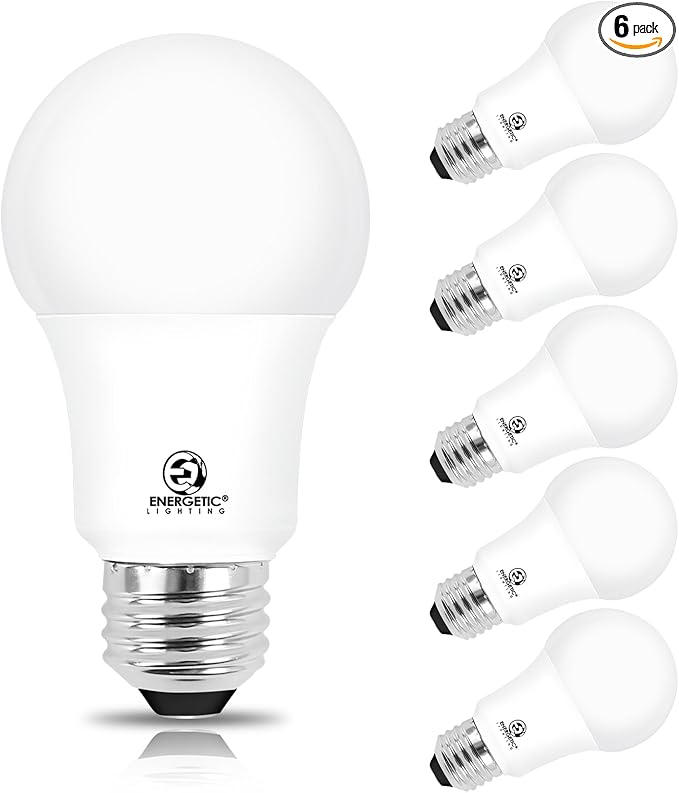 Energetic LED Light Bulbs 100 Watt Equivalent, Warm White 3000K, 1600lm 13.5W A19 Dimmable Light Bulb, CRI80+, 15000Hrs, 6-Pack, ETL Listed