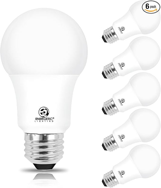 Energetic LED Light Bulbs 100 Watt Equivalent, Warm White 3000K, 1600lm 13.5W A19 Dimmable Light Bulb, CRI80+, 15000Hrs, 6-Pack, ETL Listed
