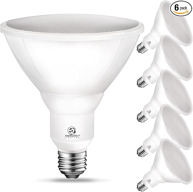 Energetic PAR38 LED Flood Outdoor Light Bulb, 6000K Cool Daylight, 90 Watt Equivalent (11W), Wet Rated, 900LM, E26 Base, Non-Dimmable, ETL, 6 Pack