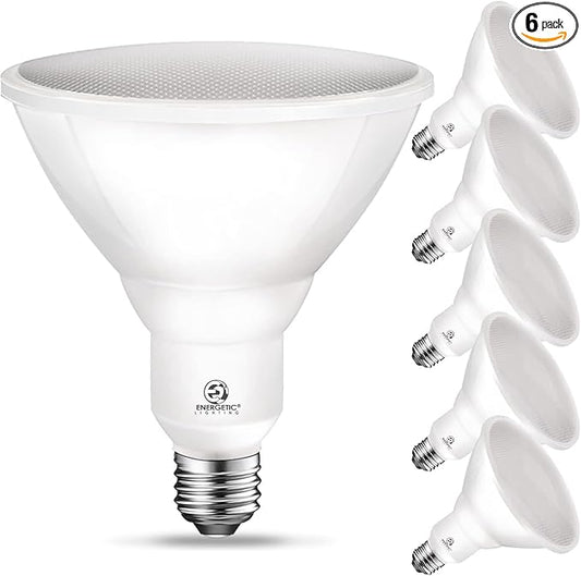 Energetic PAR38 LED Flood Outdoor Light Bulb, 6000K Cool Daylight, 90 Watt Equivalent (11W), Wet Rated, 900LM, E26 Base, Non-Dimmable, ETL, 6 Pack