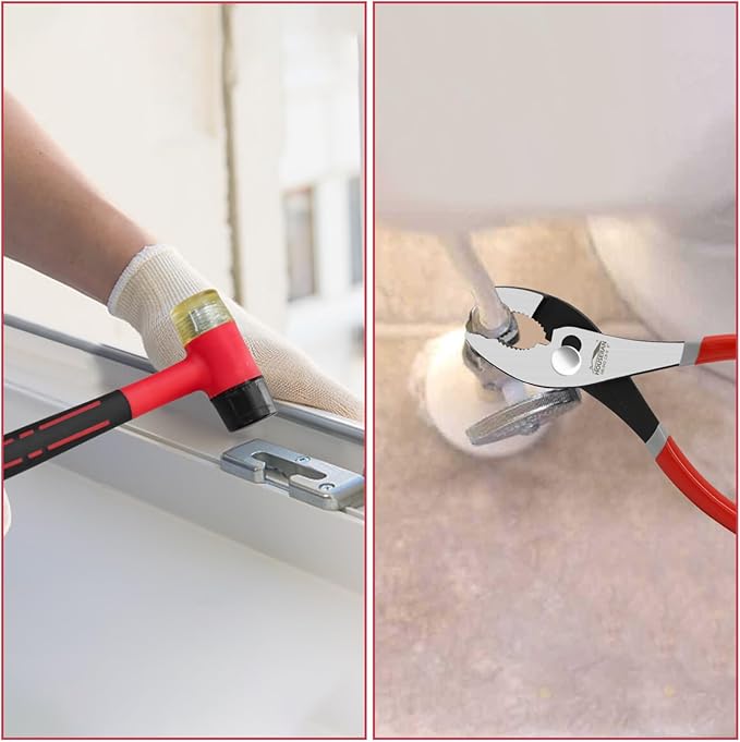 8-Piece Tool Set with Case Including 10” Slip Joint Pliers, 8.3” Long Nose, 8.3” Linesman, 7.5” Diagonal, 6” Flush Cutter, 5” Long Nose, 5” 170 Cutter, 25mm Rubber Mallet for DIY & Home Use