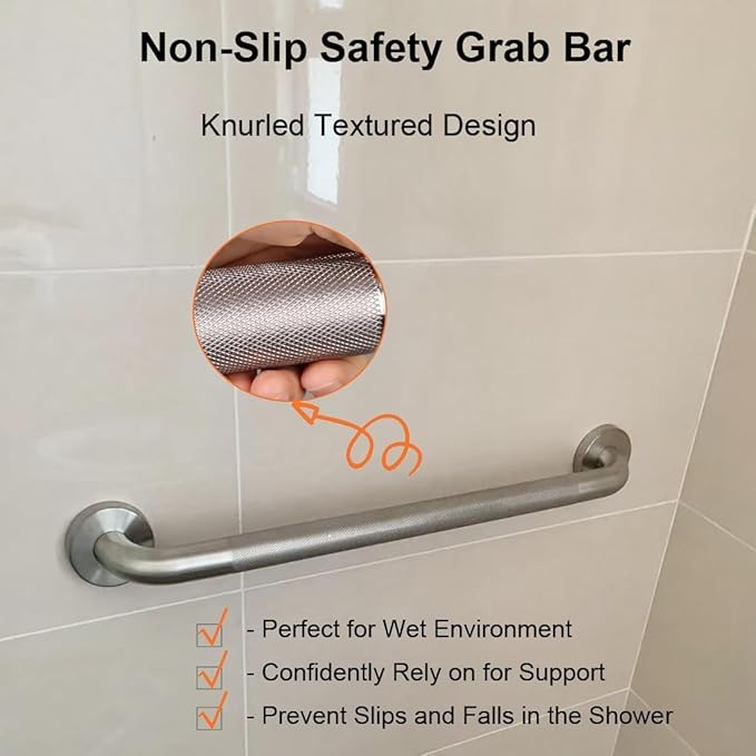 24'' Grab Bars for Bathtub and Shower 2 Pack, 1-1/4'' Diameter Shower Grab Bar for Elderly with Anti-Slip Textured Grip Stainless Steel Bath Handrails