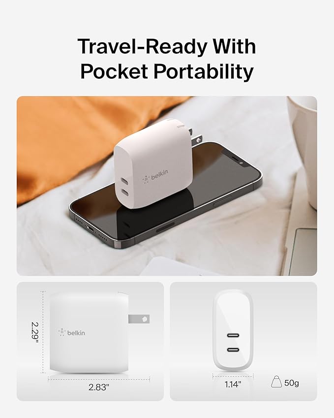 Belkin Dual Port USB C Charger Block 40W (2 Pack), USB Type C Charger Fast Charging for iPhone 17, Air, Pro, Pro Max, iPad, AirPods, Samsung Galaxy S25, Nintendo Switch 2 & More - White