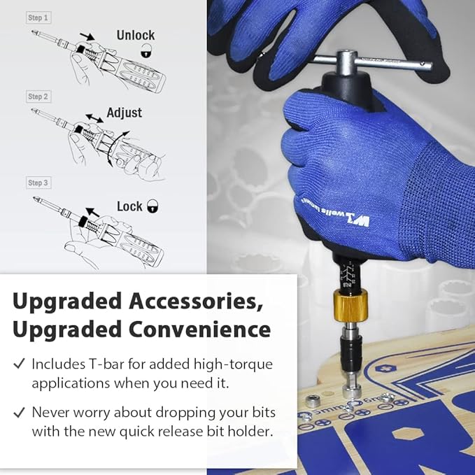 FIRSTINFO H51835 Precision Certified Torque Limited Screwdriver 5-25 in-lbs with 1/4 Inch Universal Hex Bit Holder Quick Release Design and Extra T-Handle
