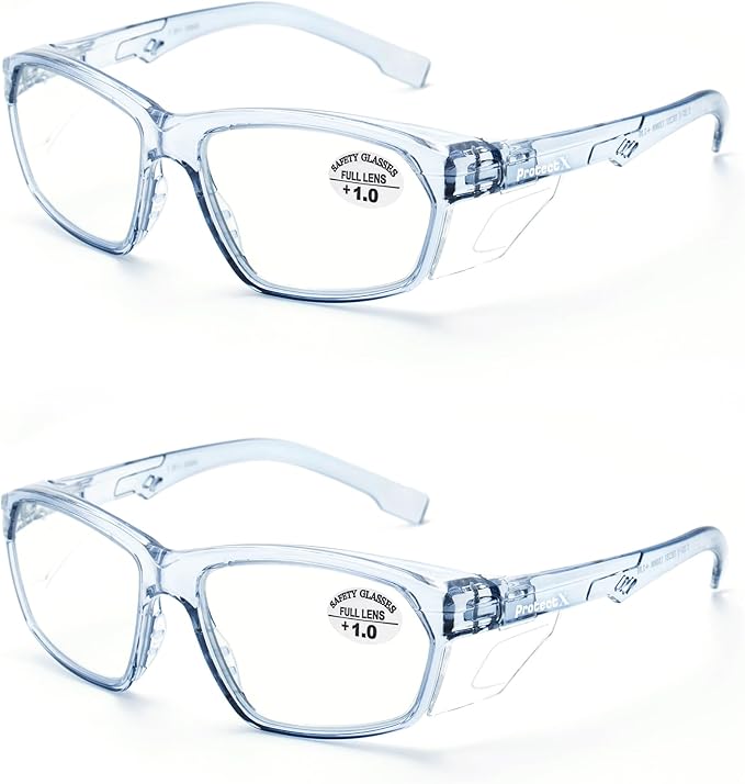 ProtectX Stylish Anti-Fog & Scratch-Resistant Safety Glasses With Readers, UV Protection Goggles, Anti-Impact Lightweight Glasses for Men＆Women 1.0-2 Pack,Blue
