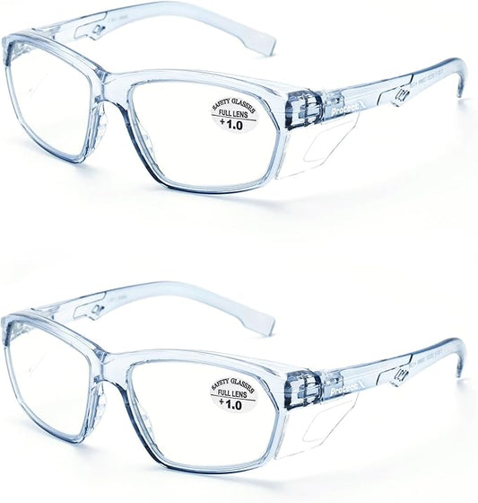 ProtectX Stylish Anti-Fog & Scratch-Resistant Safety Glasses With Readers, UV Protection Goggles, Anti-Impact Lightweight Glasses for Men＆Women 1.0-2 Pack,Blue