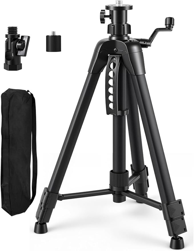 Professional 59 Inch Laser Level Tripod Stand with 1/4“ 5/8” Thread & Angle Adapter, Bubble Level, for Laser Line Leveling, Aluminum Alloy