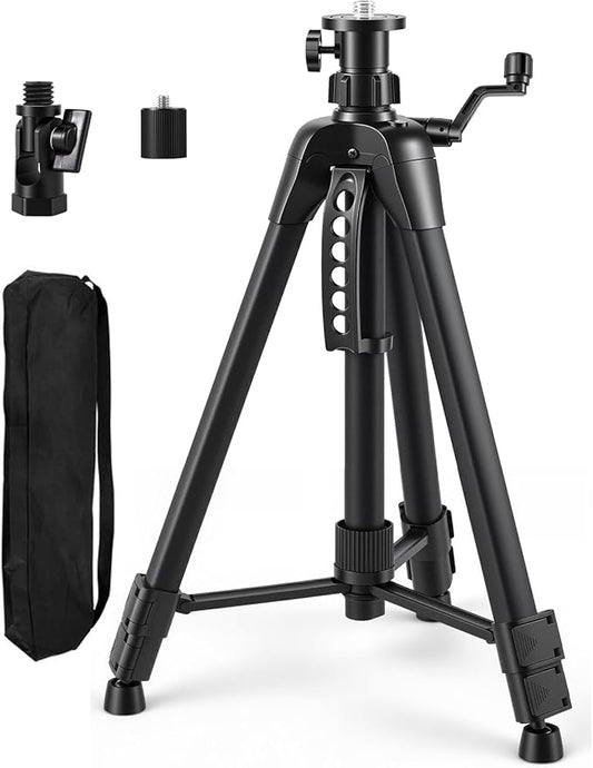 Professional 59 Inch Laser Level Tripod Stand with 1/4“ 5/8” Thread & Angle Adapter, Bubble Level, for Laser Line Leveling, Aluminum Alloy