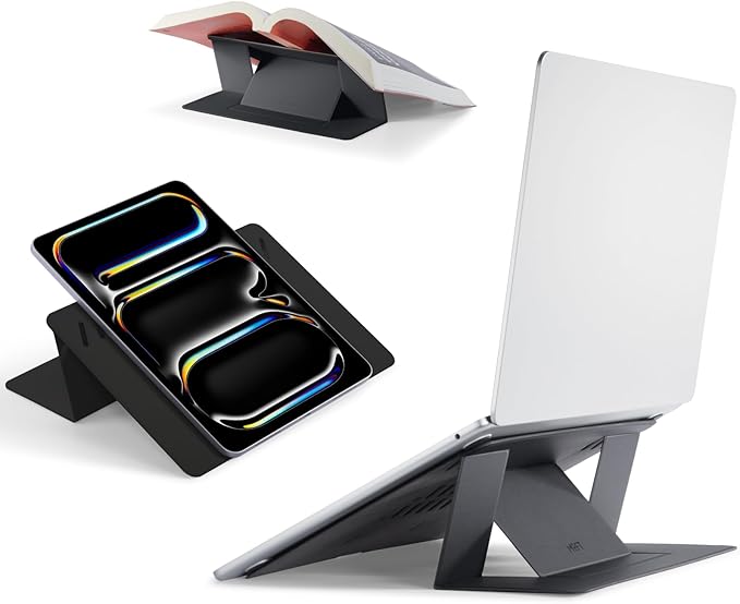 MOFT Invisible Laptop Stand for Desk, Stick-Free Tablet and Computer Stand with Dual-Angle, Foldable&Portable Laptop Riser Holder, Fits 13"+ Tablets & 15"+ Laptops, Jet Black (Non-Adhesive Version)
