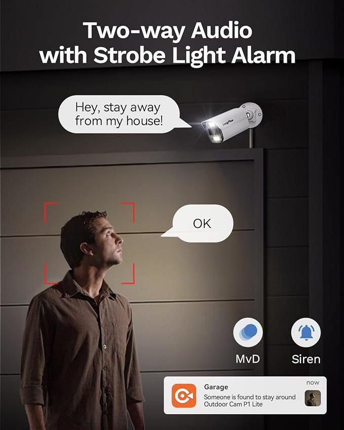 LongPlus 8MP 4K UHD Poe Wired Security Camera Outdoor for Security Cameras System, Cameras for Outdoor Home Security Spot Lights Color Night Vision, Red-Blue Alarm Lights & Sound CP8B2SE