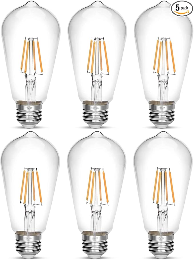 LED Edison Bulb 4W,Antique 40W Vintage Edison Bulb,E26 Light Bulb Non Dimmable Led Bulb 450 Lumens 2700K Warm White,Pack of 6