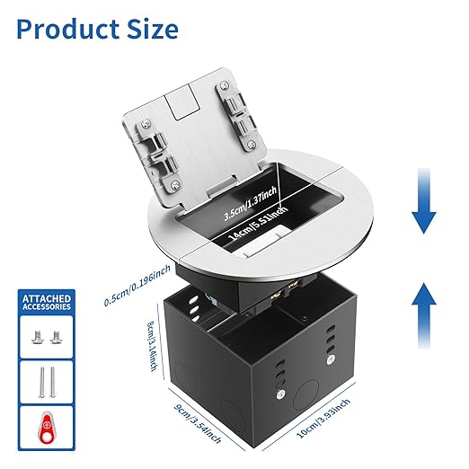 Vagueior Recessed Floor Electrical Outlet Kit, Circular Hidden Duplex 20A Tamper-Resistant Receptacle Outlet ，Waterproof Electrical Outlet Covcer Box, UL Certified,Silver（1 Pack