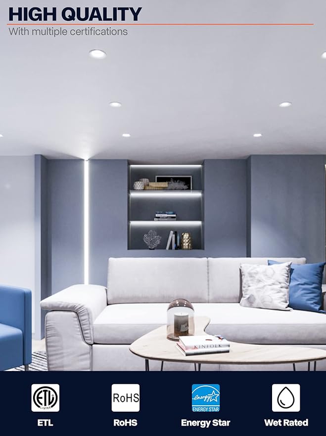 24 Pack 5/6 Inch Black LED Can Lights Retrofit Recessed Lighting, 5CCT 6 Inch Recessed Lights Selectable 2700K-6000K Dimmable, 12W=75W, 1200LM Downlight with Metal Smooth Trim-ETL and Energy Star