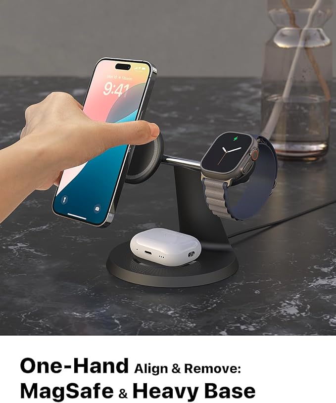3 in 1 Wireless Charging Station for Apple Device: Fast Charging Station for iPhone and Watch with MagSafe, Stable Charger Stand for iPhone 12-16 & iWatch & AirPods