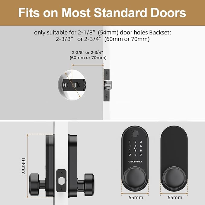 GEONFINO Smart Door Lock with Knob, Keyless Entry Door Lock with Handle, Black Digital Deadbolt for Home