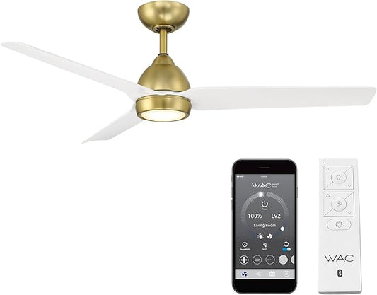 Mocha Indoor and Outdoor 3-Blade Smart Home Ceiling Fan 54in Soft Brass Matte White with 3000K LED Light Kit and Remote Control works with Alexa and iOS or Android App