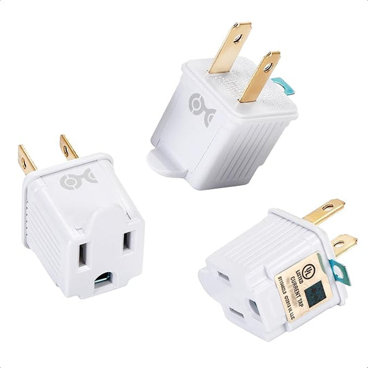[UL Listed] Cable Matters 3-Pack 2 Prong to 3 Prong Outlet Adapter, 3P to 2P Plug Adapter - Converts a 2-Prong Outlet to Support 3-Prong Plugs, White