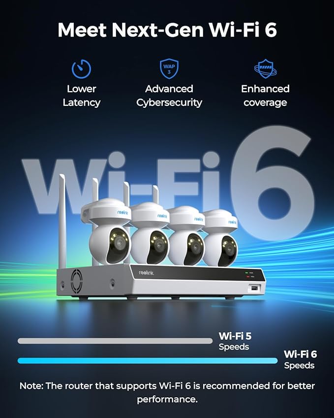 REOLINK 4K PTZ Wi-Fi 6 Security Camera System, 4pcs WiFi Cameras Outdoor with 10X Digital Zoom, Motion Track, Smart Detection, Color Night Vision,16CH Wi-Fi NVR with 2TB HDD, RLK12-800WPT4