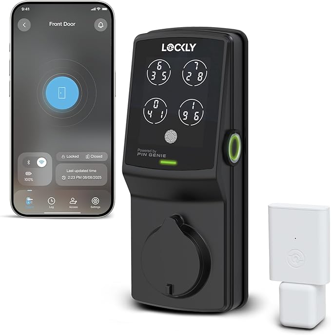 Lockly Secure Pro Deadbolt, Wi-Fi Smart Lock, Keyless Entry Door Lock, Smart Locks for Any Doors, PIN Genie® Keypad, 3D Biometric Fingerprint Sensor, Auto Lock, Rekeying Capability - Matte Black