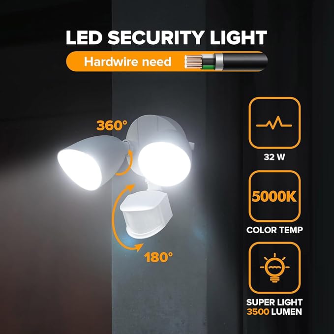 LUTEC 32W 3500 Lumen LED Security Lights Motion Sensor Light Outdoor, 5000K Daylight, IP65 Waterproof, Dusk to Dawn, Motion Detector Flood Light for Garage, Yard, Porch-White