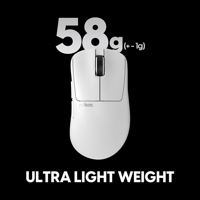 Pulsar Gaming Gears Xlite v4 Wireless Gaming Mouse, Ultra Lightweight 2.04 oz (58g), Ergonomic, Optical Switch, 32000 DPI, 750 IPS, XS-1 Sensor, 8k Compatible (Large, White)