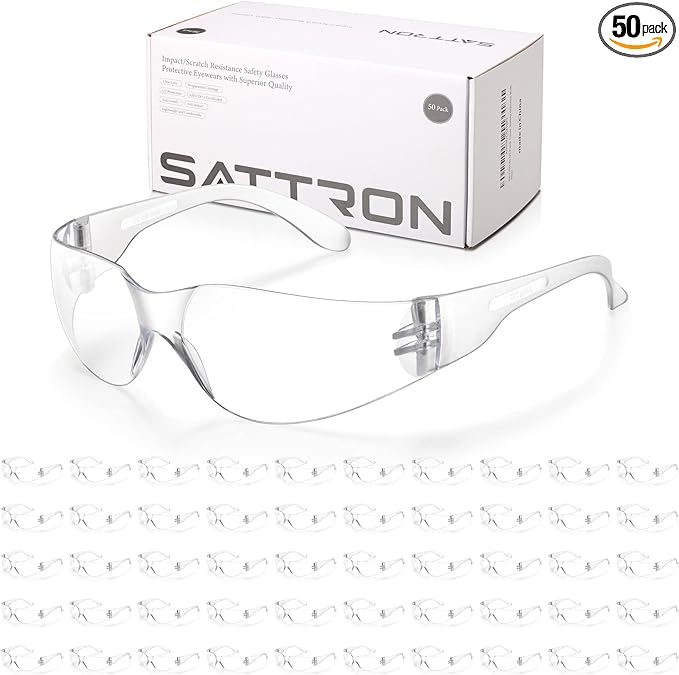 Clear Safety Glasses Bulk of 50, ANSI Z87.1 Eye Protection for Women Men, Scratch & Impact Resistant Protective Glasses, Ideal for Lab, Construction, Shooting