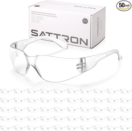 Clear Safety Glasses Bulk of 50, ANSI Z87.1 Eye Protection for Women Men, Scratch & Impact Resistant Protective Glasses, Ideal for Lab, Construction, Shooting