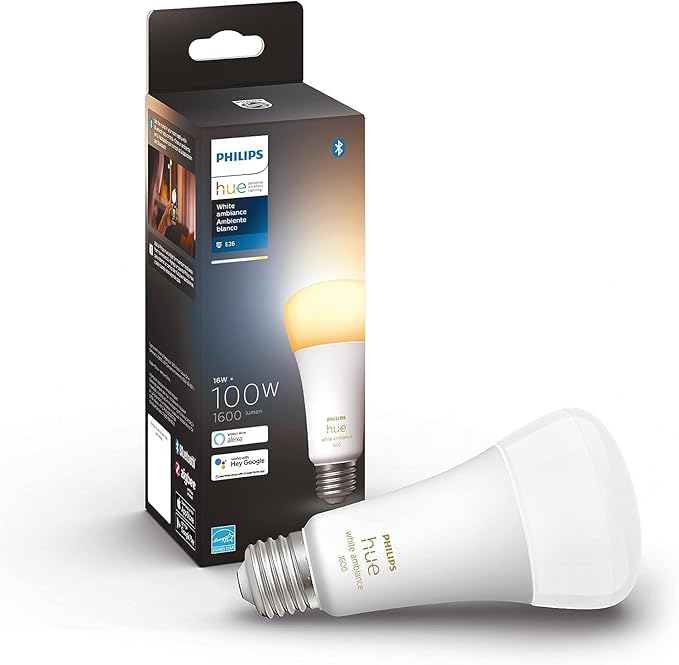 Philips Hue Smart 100W A21 LED Bulb - White Ambiance Warm-to-Cool White Light - 1 Pack - 1600LM - E26 - Indoor - Control with Hue App - Works with Alexa, Google Assistant and Apple Homekit