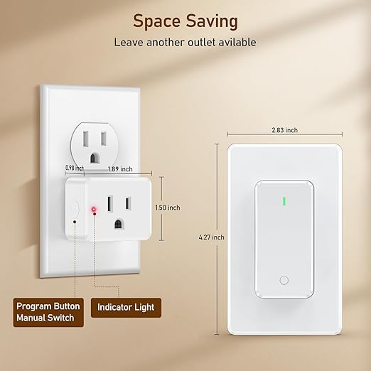 Thinkbee Remote Control Outlet Plug, 15A /1500W 600ft RF Range Wireless Light Switch Kit, Expandable Remote Outlet Switch for Lamp Fan Household Appliances, 80-275V with Anti-Surge 4000V