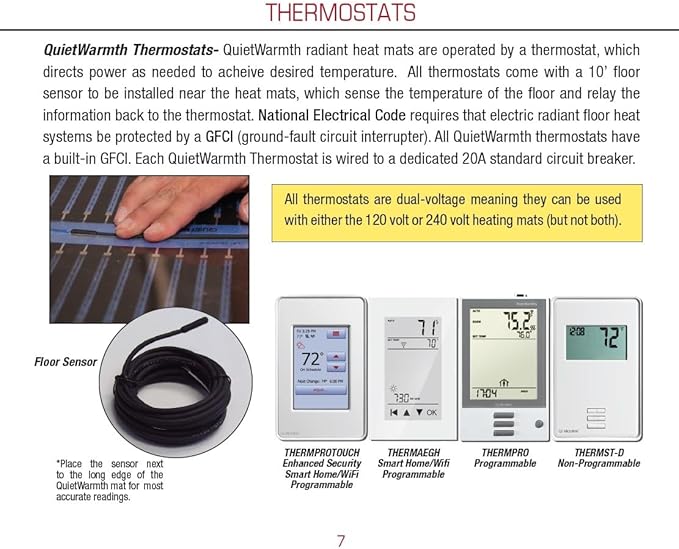 Thermostat THERMPRO 7-Day Programmable Thermostat w/Built-in GFCI for Control of 120V or 240V Radiant Heat Includes Floor Sensor