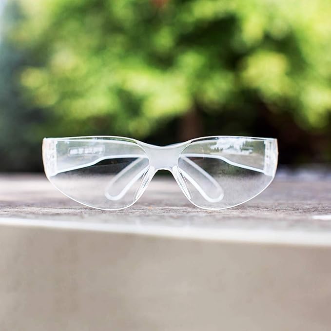 BISON LIFE Clear Lens Clear Temple Safety Glasses | One Size, Adult, Youth, Clear Protective Polycarbonate Lens Clear Temple, Clear, 24 PAIRS