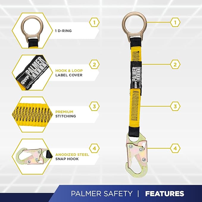 Palmer Safety Construction Harness 5 Point Adjustment, Back D-Ring, Grommet Legs, Multiple Styles I OSHA ANSI Compliant
