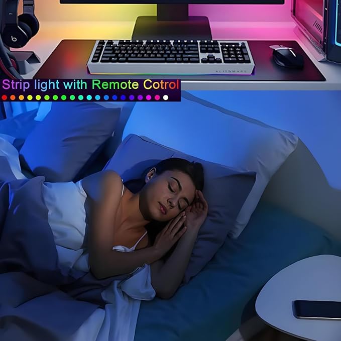 Battery Operated LED Strip Lights 26ft, Color Changing RGB APP & Remote Control, Music Sync, USB Powered, Cuttable - for Bedroom, TV Backlight, Party, Kitchen, Camping