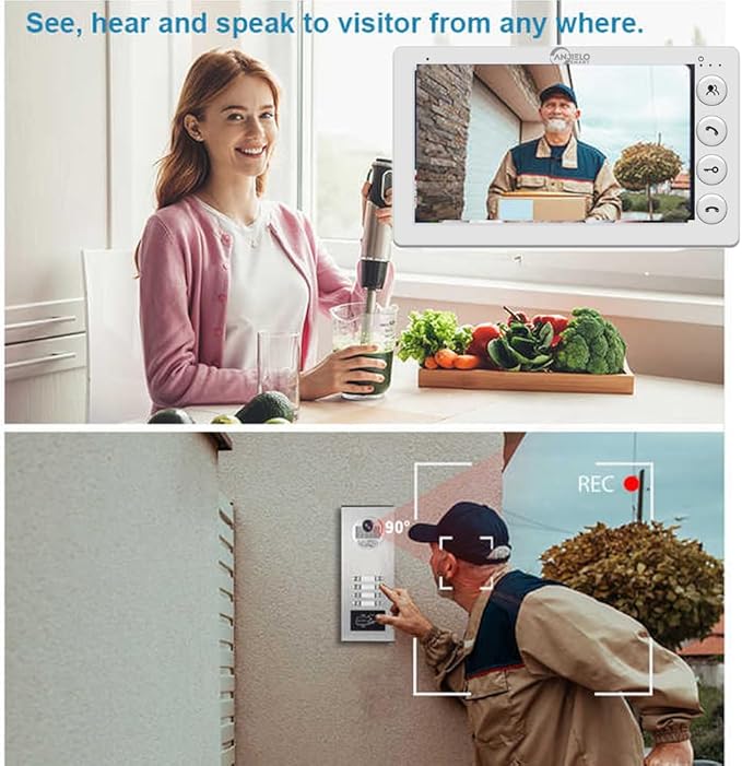 Video Apartment Intercom System,6 Units 7 inch Monitor Wired Video Door Phone Kit,Indoor Outdoor Video Doorbell,ID Keyfobs Unlock,2 Way Audio,6-Screen for Home Apartment (1 Doorbell+8 Monitor)