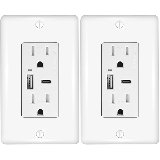 Faith Combination Electrical Outlet and USB Wall Charger | White Wall Outlet with USB Ports (2-Pack) | Power Outlet 15A/125V with 3.6A/5V Type A and C USB Outlets | Fast Charging and Tamper Resistant
