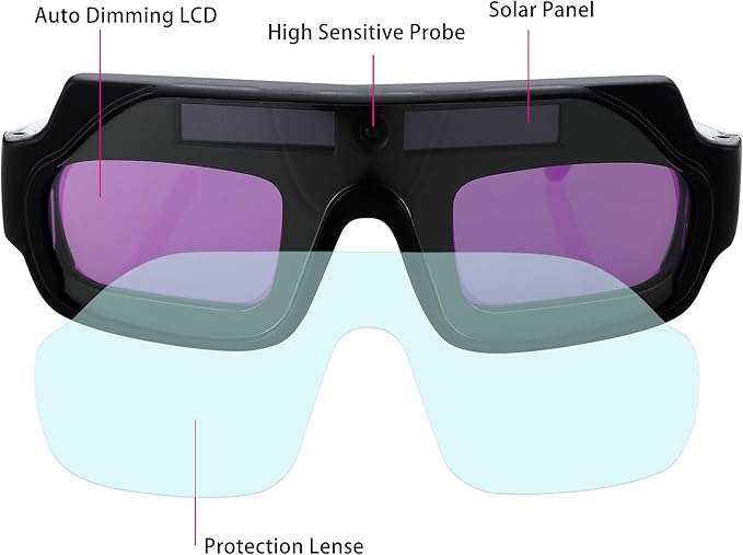 A.I.FORCE Auto Darkening Welding Goggles, Solar Powered True Color Anti-Glare Safety Welding Glasses for TIG MIG MMA Plasma Welding, Lightweight Welders Glasses with Protective Lens and Elastic Band