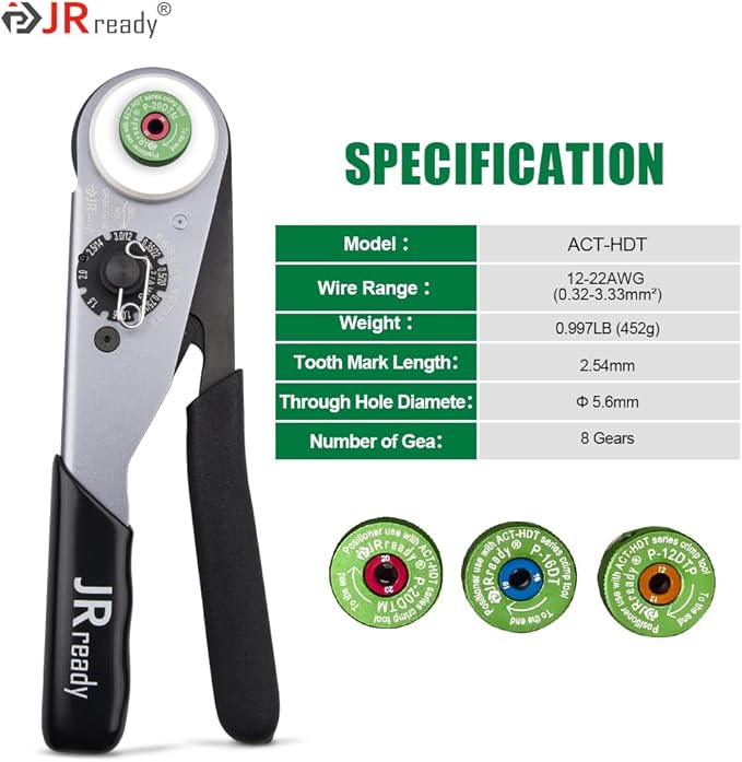 ST2163 Deutsch Crimp Kit，ACT-HDT Solid Contacts Crimp Tool with 3 Positioners and G454 Gauge for Deutsch Size 12 16 20 Turned Pin and Socket Terminals Work with Deutsch DT DTM DTP Series Connectors