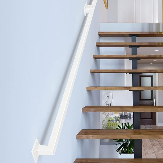 3FT White Iron Hand Railing, Sturdy Safety Staircase Handrails Wall Mount, 500lbs Load Capacity Industrial Iron Railing Pipe Handrail for Indoor Stairs, Outdoor Deck Loft Porch, Non-Slip and Rust