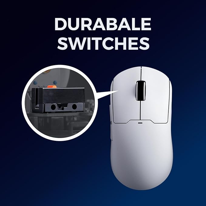 A5 ProMax Wireless Gaming Mouse, Symmetrical Design, 59 Grams, 1K Polling Rate, PAW3395 26K DPI Optical Sensor, 130 Hour Battery Life, Tri-Mode Connectivity - White