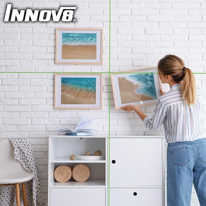 Innov8 50ft Cross Line Class II < 1Mw Laser Level | Precision Measuring | Laser Scale Projection | Adjustable Scale Spacing | Ergonomic Design | DIY or Professional Projects | Compact & Lightweight