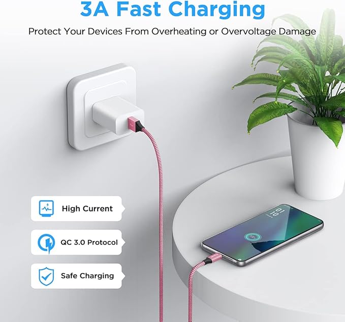 etguuds USB to USB C Cable 3.3ft, 2-Pack USB A to Type C Charger Cord Fast Charging for Samsung Galaxy A15 A25 A35 A55 A54, S24 S23 S22 S21 S20 S10 S10E, Note 20 10, Moto G, for iPhone 16 15, Pink