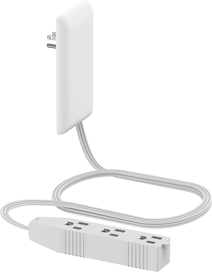LIDER Flat-Face Outlet Extender with 3 Receptacles, Ultra-Thin Wall Plate Plug with Cord Extender and 3-Outlet Power Strip, 3ft Cord, LWE3-315-W, ETL-Listed, White