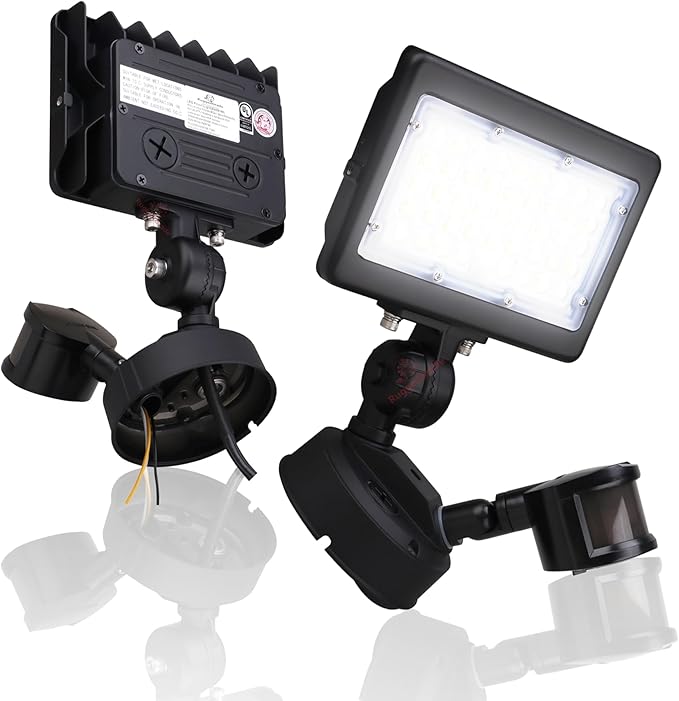 RuggedGrade 50W LED Flood Light | Kivo II Series | 7,150 Lumens | 3000K/4000K/5000K | Outdoor Waterproof Security Light | Knuckle Conduit Mount with Motion Sensor & Junction Box | DLC 5.1 Premium