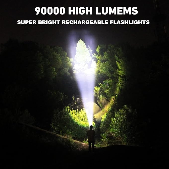 Rechargeable Flashlights 90000 High Lumens - 2 Pack, 12 Hours Powerful LED Flash Light with Multiple Light Modes, Super Bright & IPX5 Waterproof Torch for Camping, Home, Emergencies