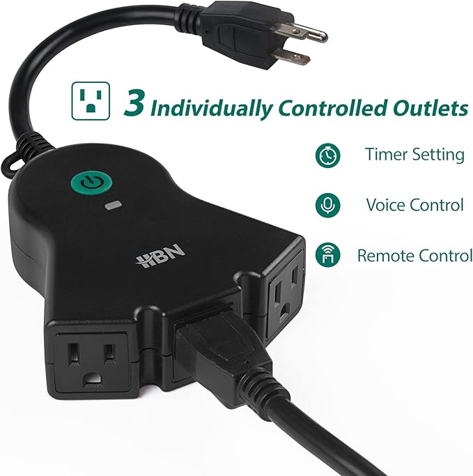 HBN Outdoor Smart Plug,Wi-Fi Heavy Duty Outlet with 3 Independent Outlets,Compatible with Alexa and Google Assistant,IP44 Waterproof,Voice & APP Control Outlet,No Hub Required,ETL Listed