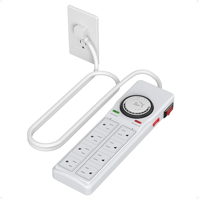 TESSAN 8 Outlets Power Strip with Timer (4 Sockets Timed, The Others Always On), 4 FT Extension Cord with Multiple Outlets, 900J Timer Surge Protector Power Strip with Switch for Plant Aquarium Light