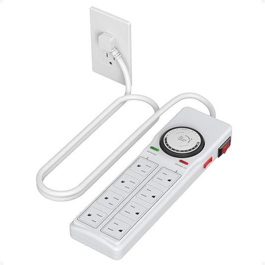 TESSAN 8 Outlets Power Strip with Timer (4 Sockets Timed, The Others Always On), 4 FT Extension Cord with Multiple Outlets, 900J Timer Surge Protector Power Strip with Switch for Plant Aquarium Light