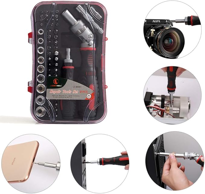 61 in 1 Magnetic Screwdriver Set, DIY Ratchet Screwdriver Set, Multi Bit Magnetic Drive Set with Detachable Ratchet Handle, Portable Compact Repair Tool Kit
