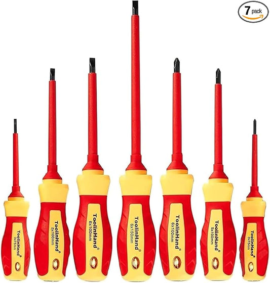 7 PCS 1000V Insulated Electrical Screwdriver Set, 3 Phillips and 4 slotted Screwdrivers, with Voltage Tester, CR-V Magnetic Tips, Professional Electrician Electrical Screwdriver Tool Set